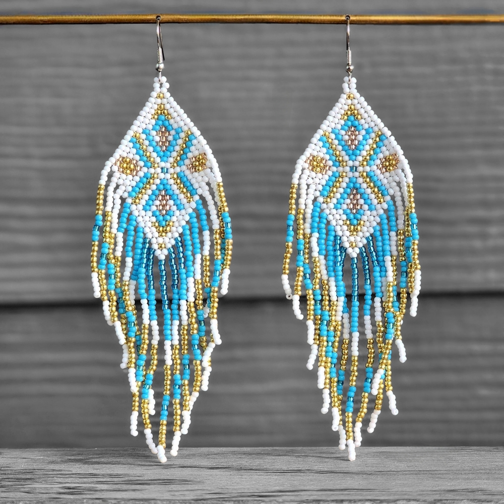 Dia Sky Boho Fringe Beaded Earrings Handmade Jewelry